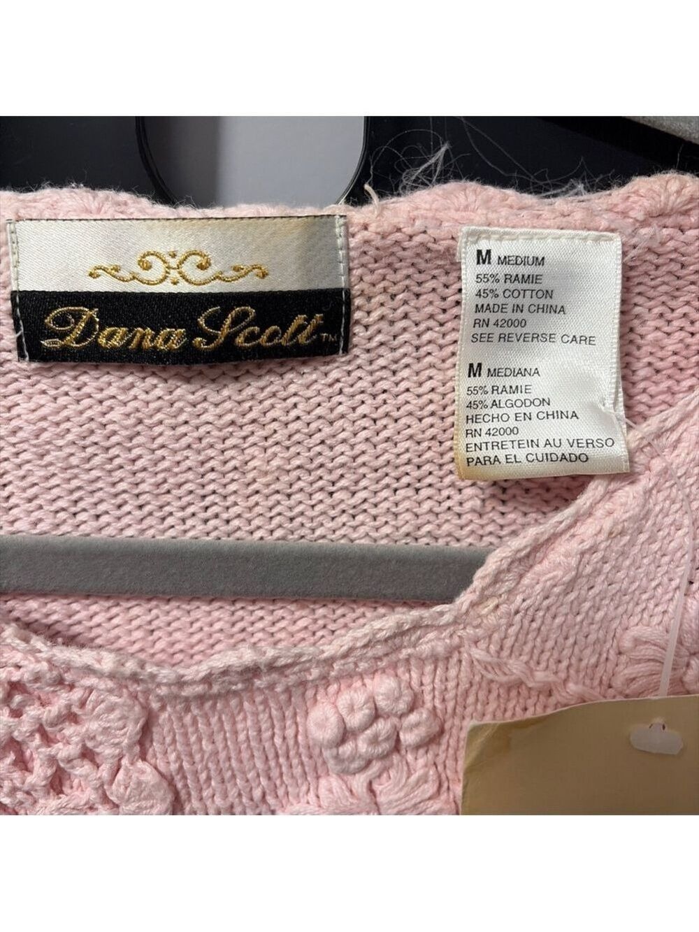 Women's Dana Scott Pink Crochet Crew Neck Sweater M - Picture 2 of 3